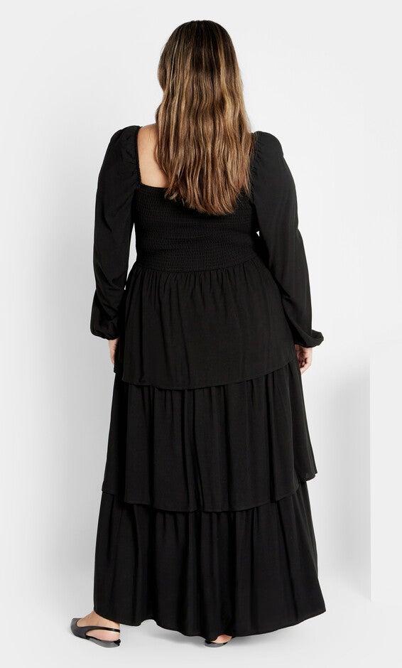 Dahlia Tiered Plain Maxi Dress - black, BLACK, alternate image number null