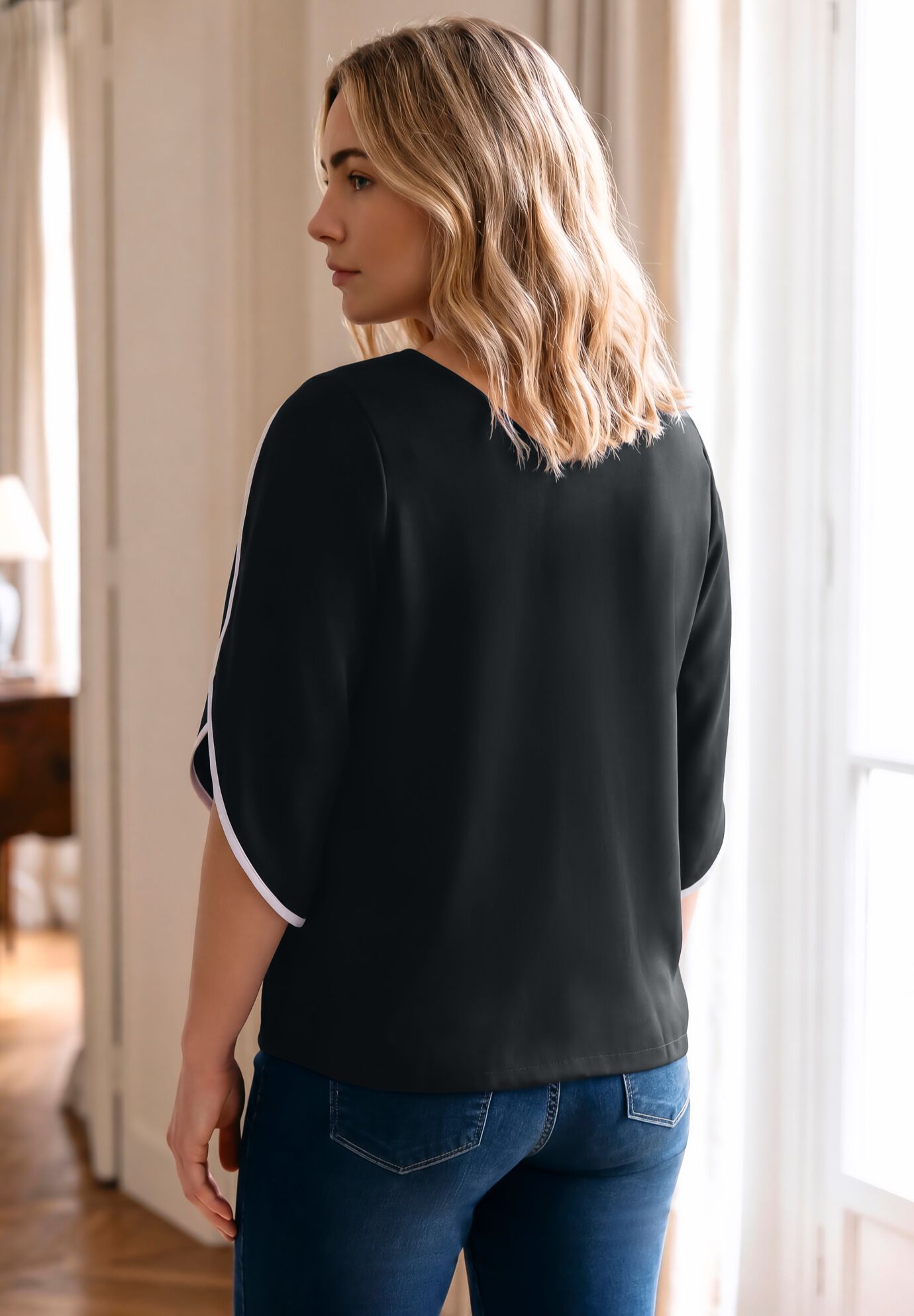Contrast Tulip Blouse, BLACK, alternate image number 3