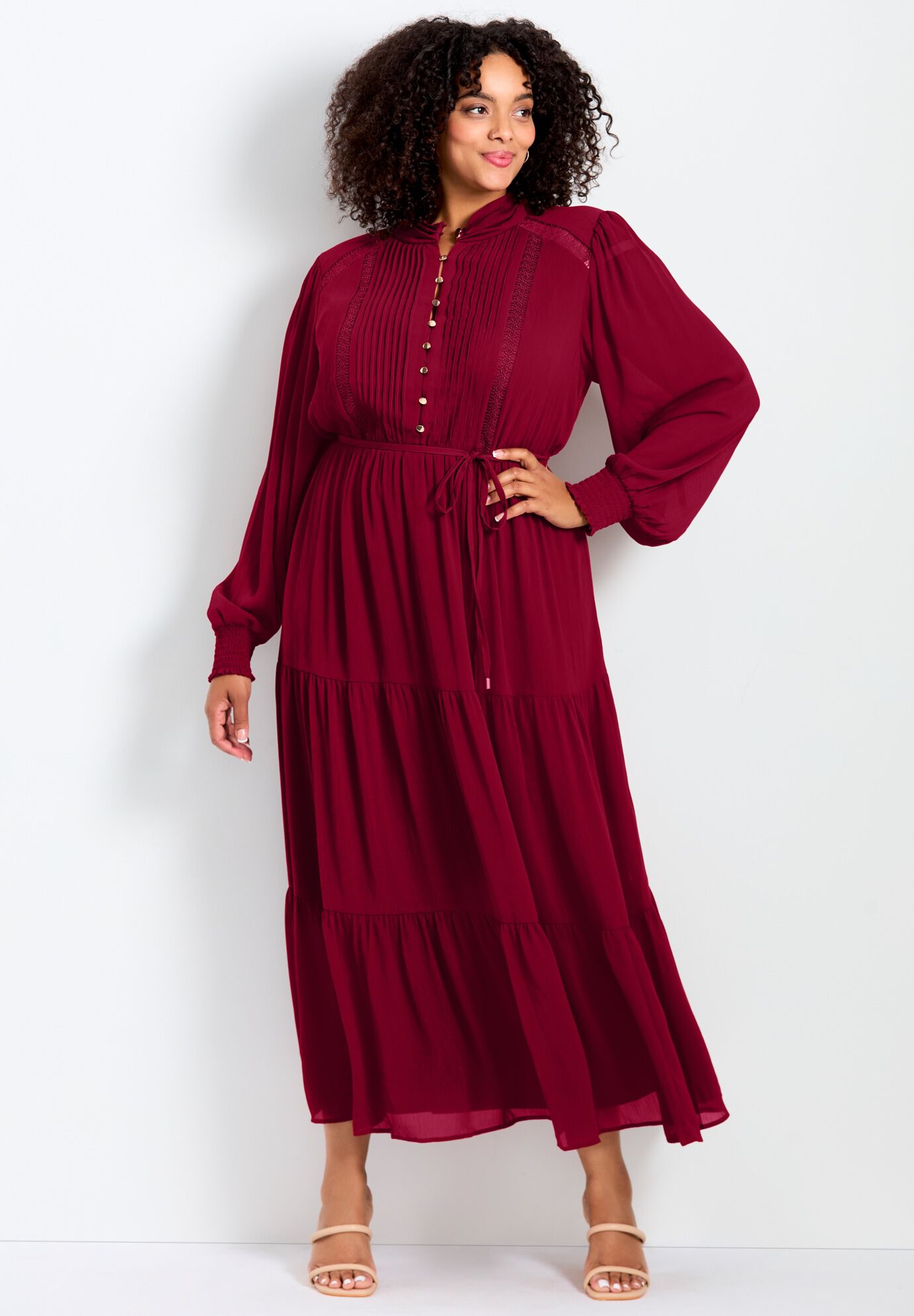 Jasmine Tiered Maxi Dress, RICH BURGUNDY, on-hover image number 1