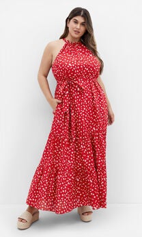 Kiana Print Maxi Dress - red