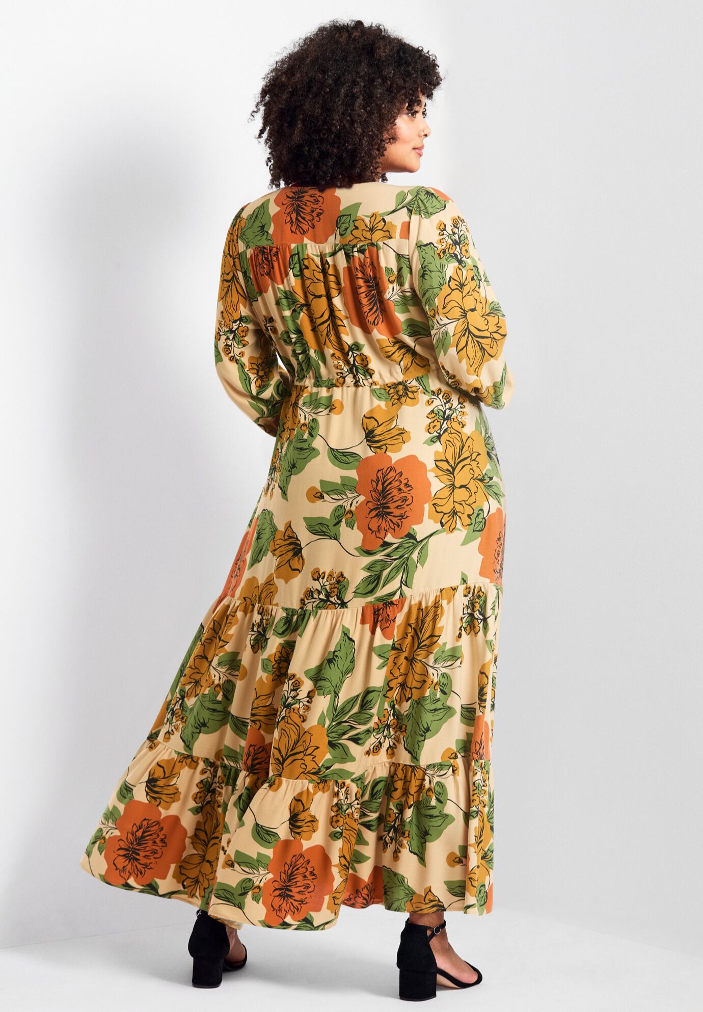 Second Nature Blouson Sleeve Maxi Dress, BEIGE SKETCH FLORAL, on-hover image number 1