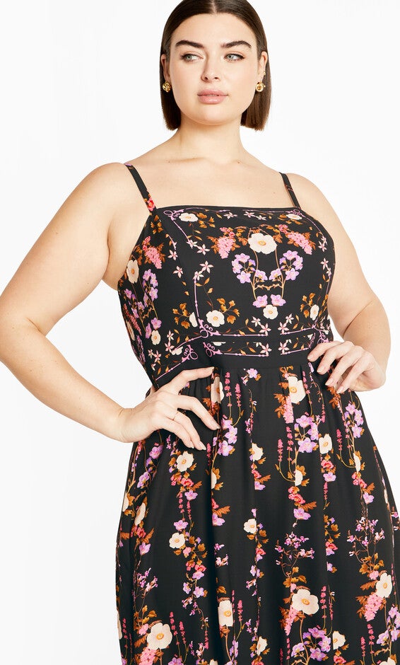 Molly Print Maxi Dress - black, BOUQUET, alternate image number 3