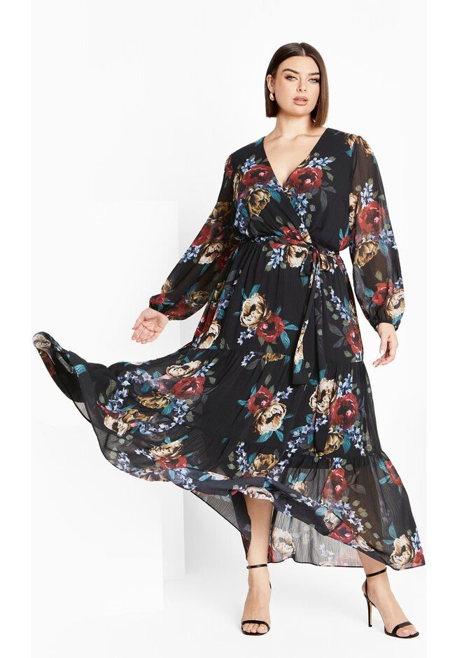 Xander Print Maxi Dress - black, DARK LATE BLOOM, on-hover image number null