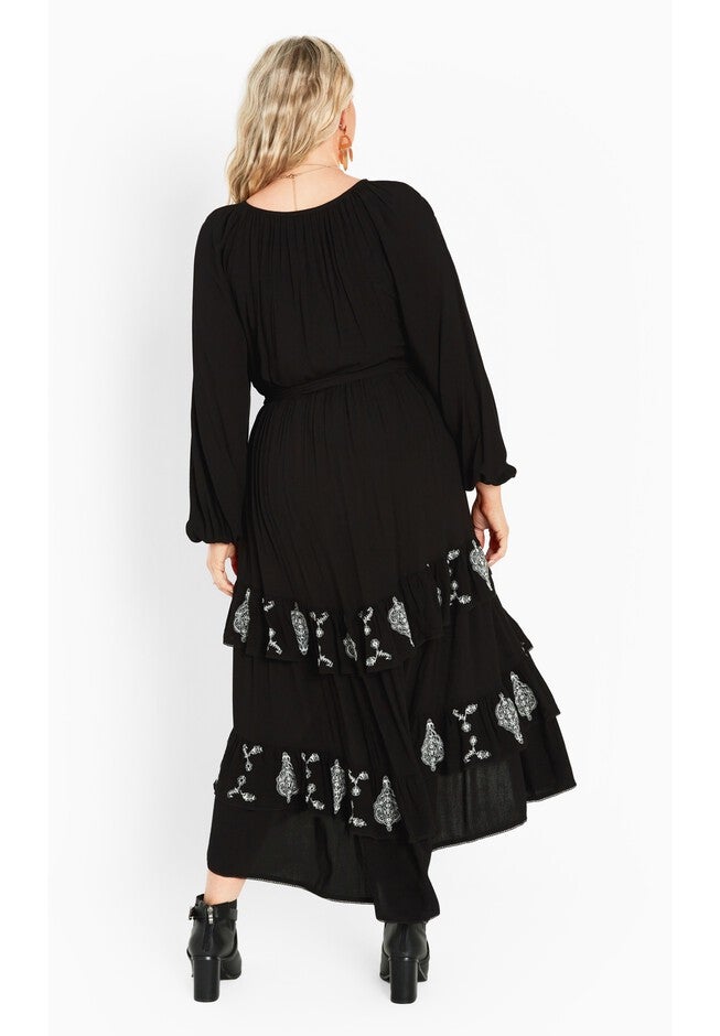 Amahle Lace Embroidered Tier Maxi Dress, BLACK, on-hover image number null