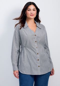 Ray Stripe Polpin Shirt With Tie Detail