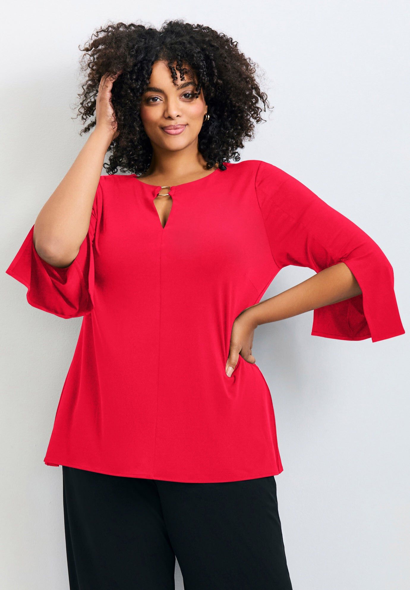 Audrey Ring Detail Top, VIBRANT RED, hi-res image number 0