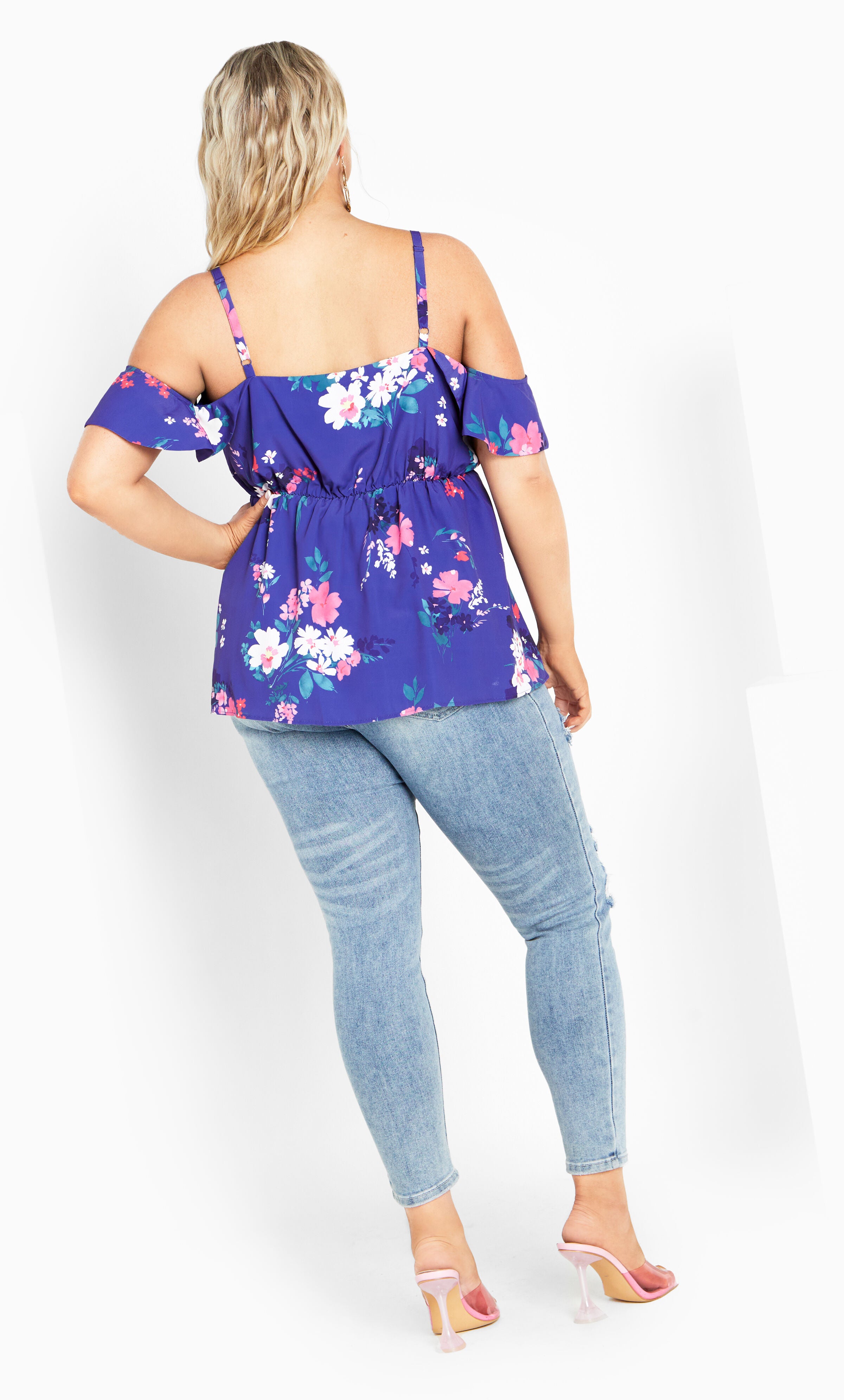 Kallie Print Top - cobalt, BLUE, alternate image number 4