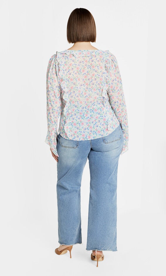 Lidia Ruffle Print Top - cream, PURPLE, alternate image number null