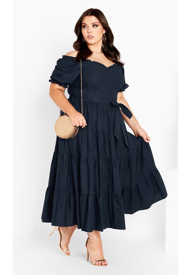 Puff Sleeve Maxi Dress - navy, BLUE, hi-res image number 0