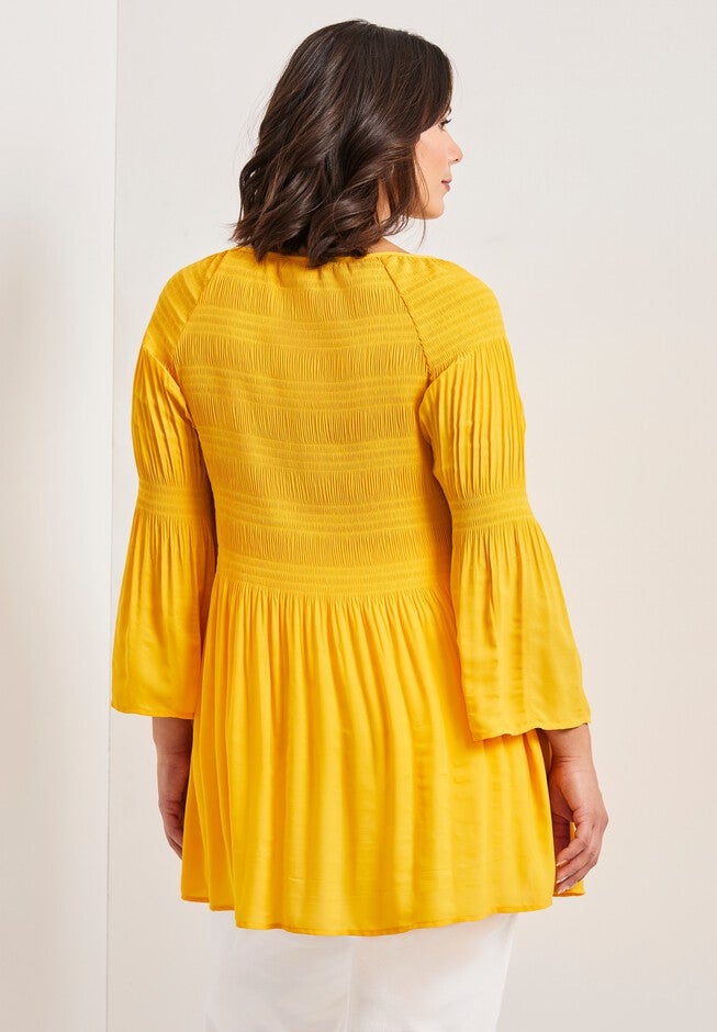 Keyhole Bell Sleeve Tunic, SUNSET YELLOW, alternate image number 2