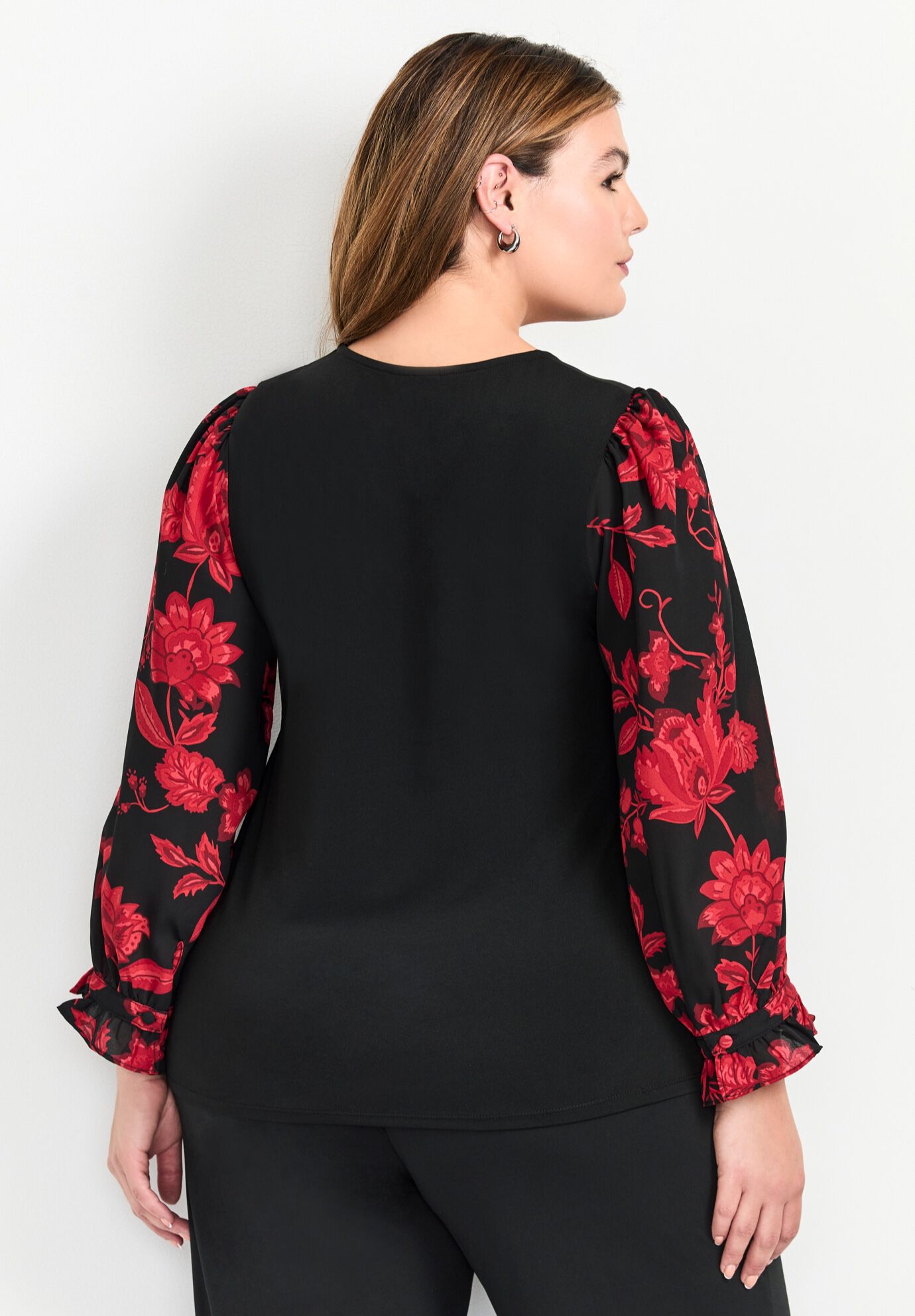 Scarlet Mix Media Top, SCARLET BLOOM, on-hover image number 1