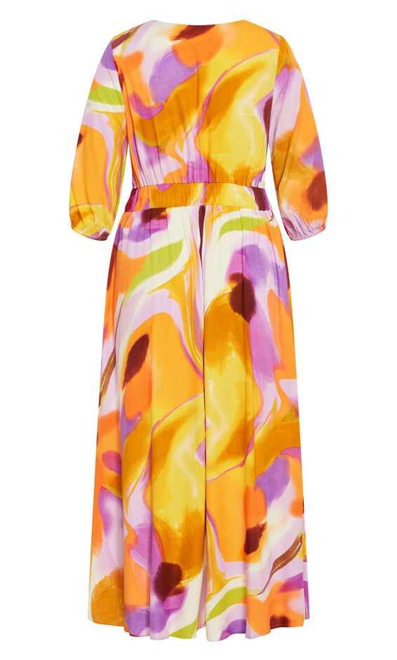 Swirl Tie Print Dress - yellow, PURPLE, alternate image number null