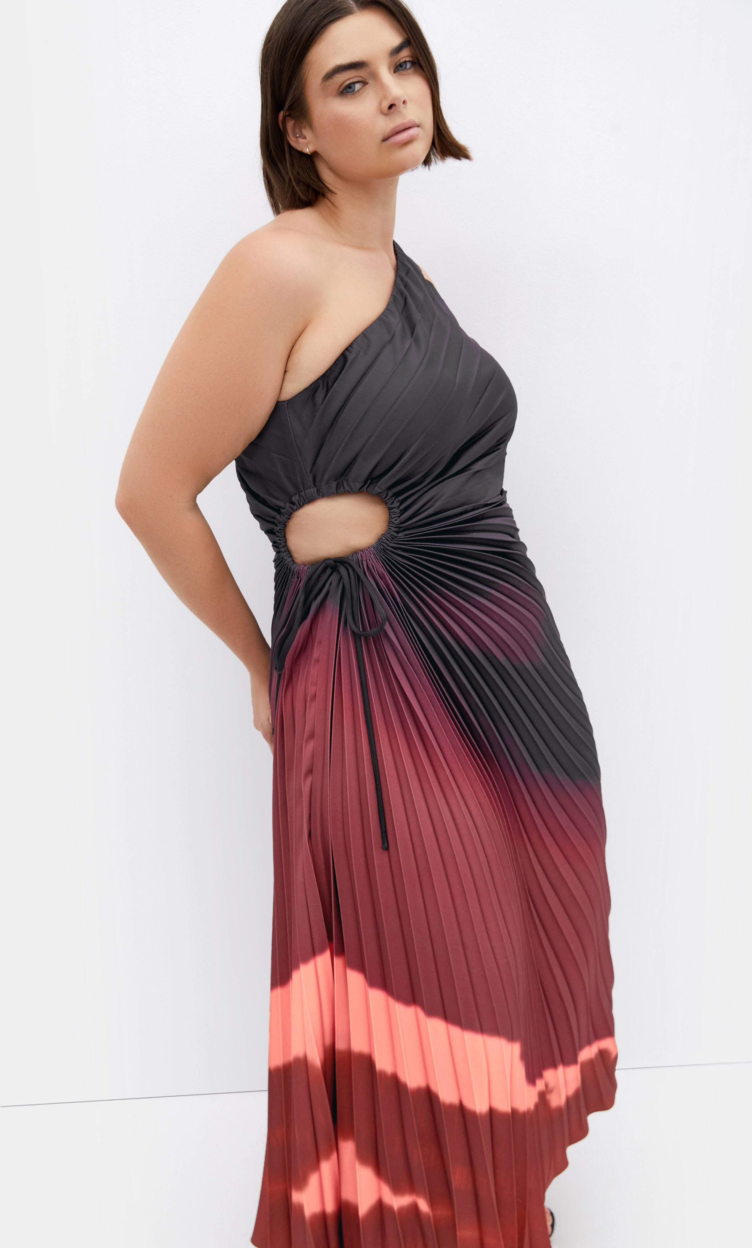 Aliza Print Pleat Maxi Dress - sienna, RED, alternate image number 1