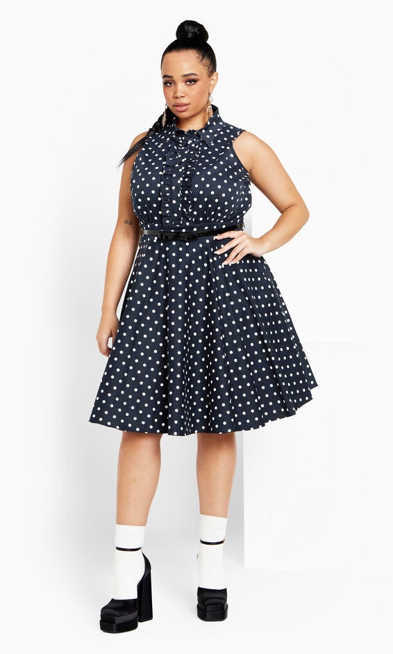 Nellie Dress - navy spot, BLUE, alternate image number 2