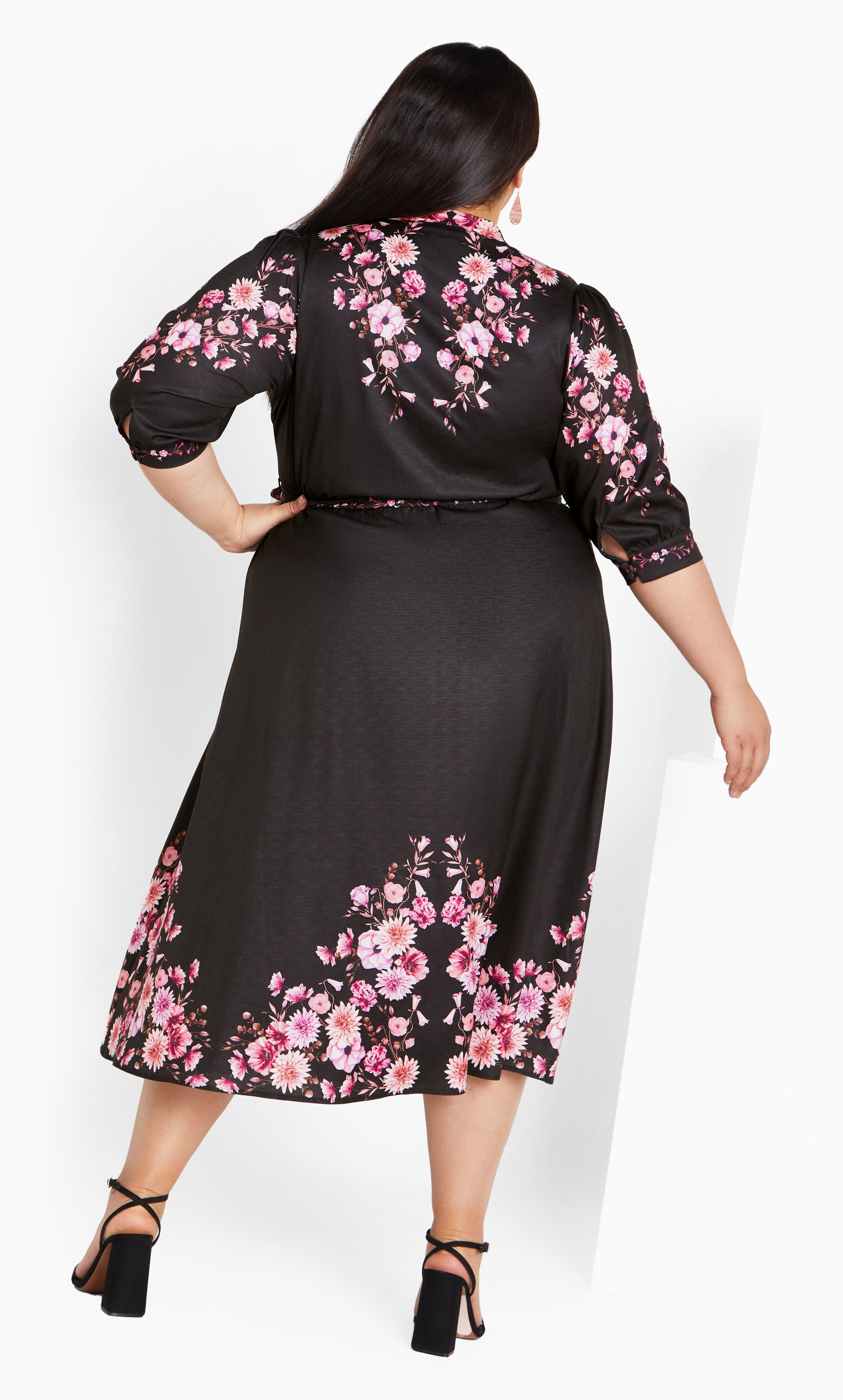 Annabelle Button Closure Midi Dress - black, BLACK, alternate image number 2