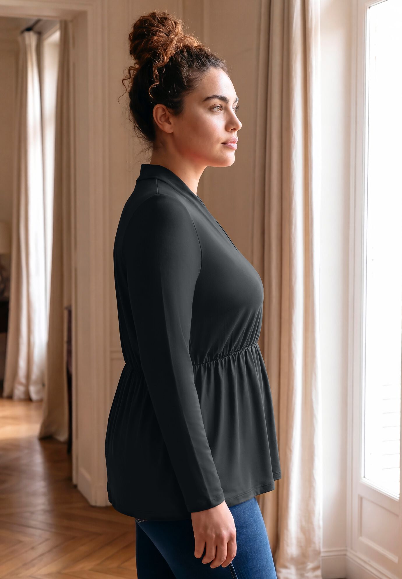 Flowly Peplum Top, BLACK, alternate image number 2