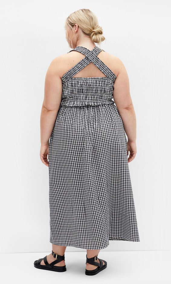Cute Gingham Maxi Dress - black, BLACK, alternate image number null