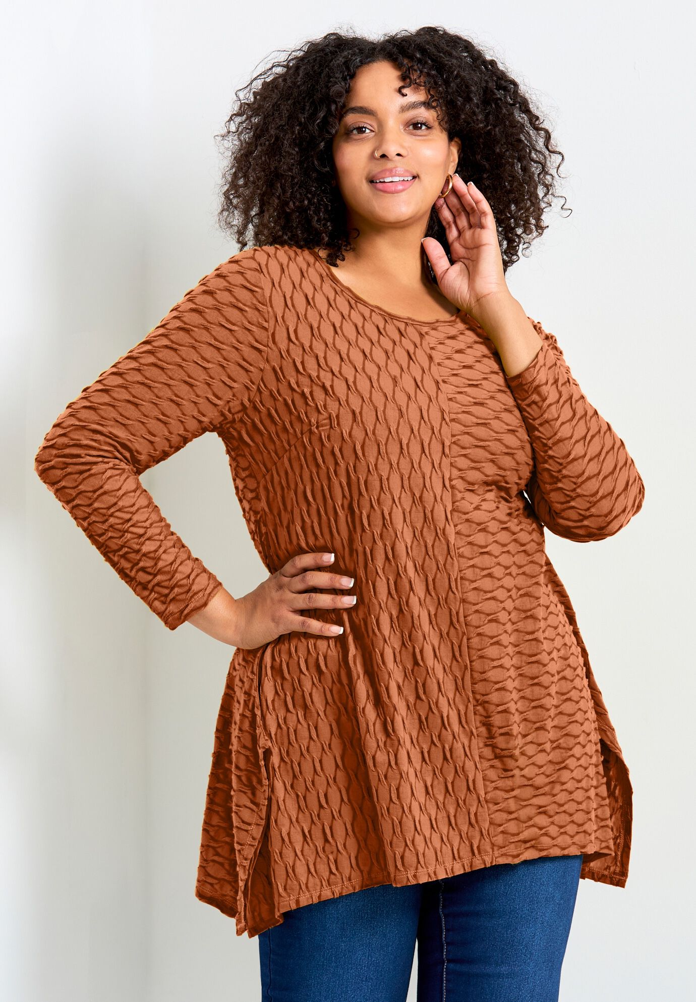 Tiarne Textured Tunic, CINNAMON, on-hover image number 1