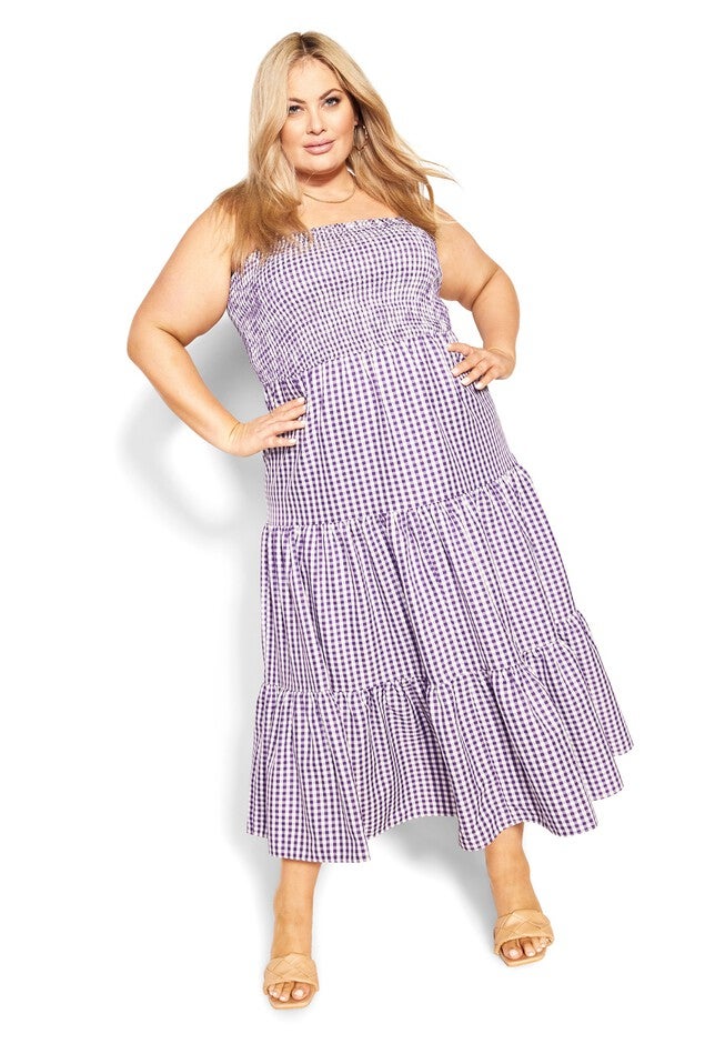 Gingham Maxi Dress - petunia, PURPLE, on-hover image number null