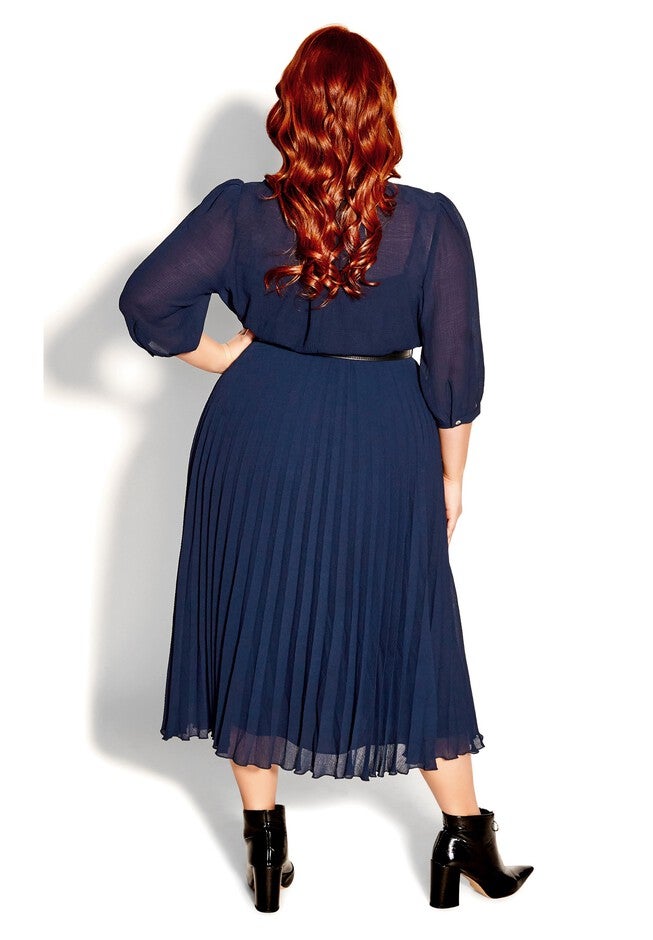 Love Pleat Elbow Sleeve Dress - navy, BLUE, on-hover image number null