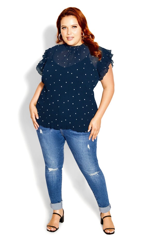 Pleated Spot Top - navy, BLUE, alternate image number null