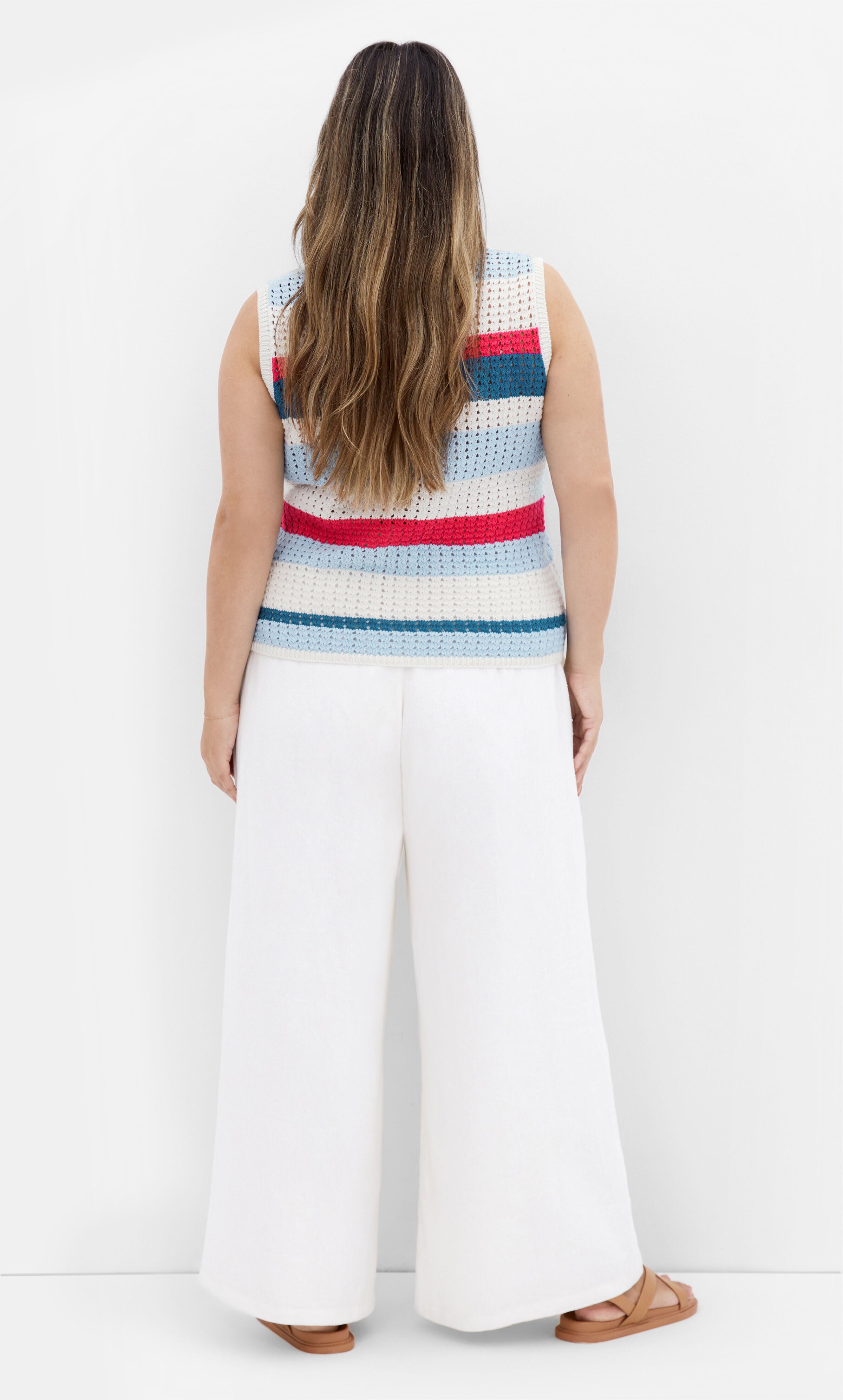 Cornelia Stripe Top - white, ORANGE, alternate image number 2