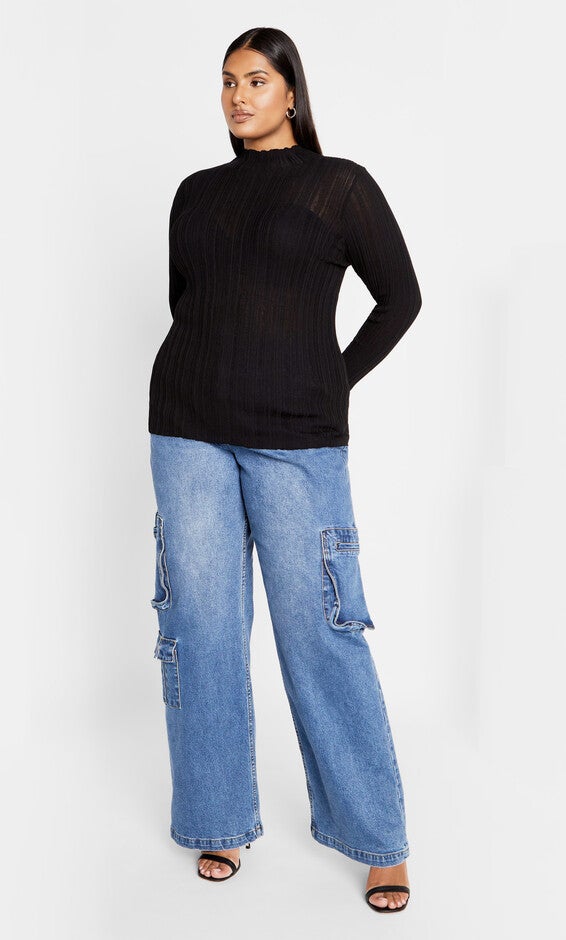 Crinkle Knit Sweater - black, BLACK, alternate image number 2