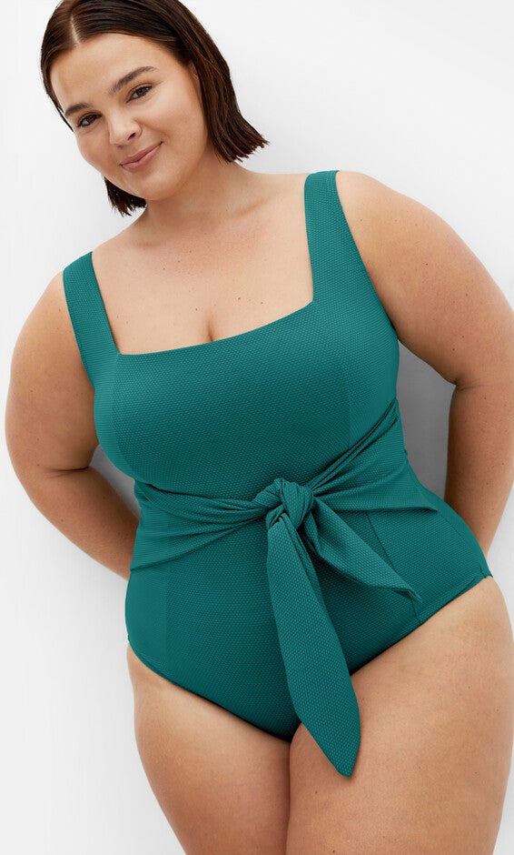 Sardinia Tie Front 1 Piece - emerald, BLACK, hi-res image number null