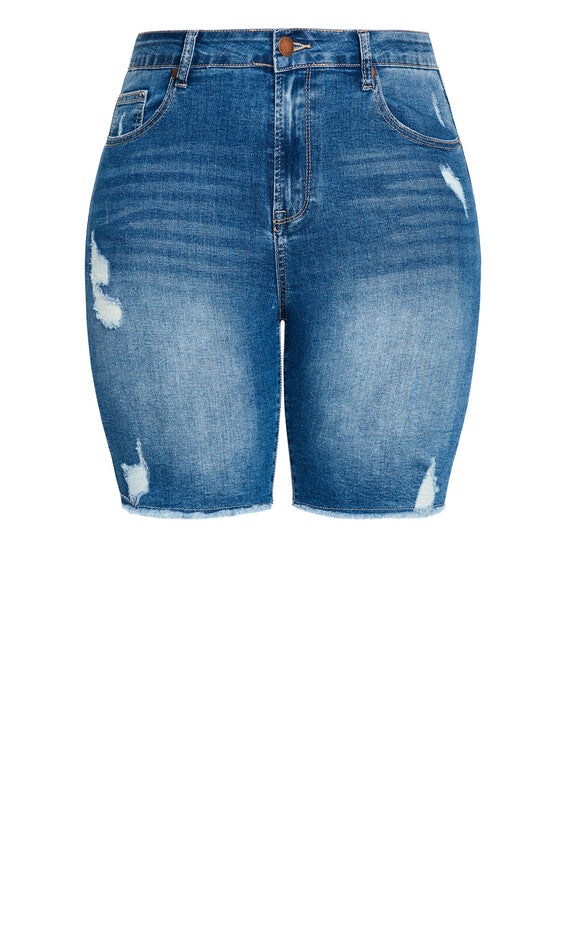 Distressed Longline Short - denim, BLUE, alternate image number 3