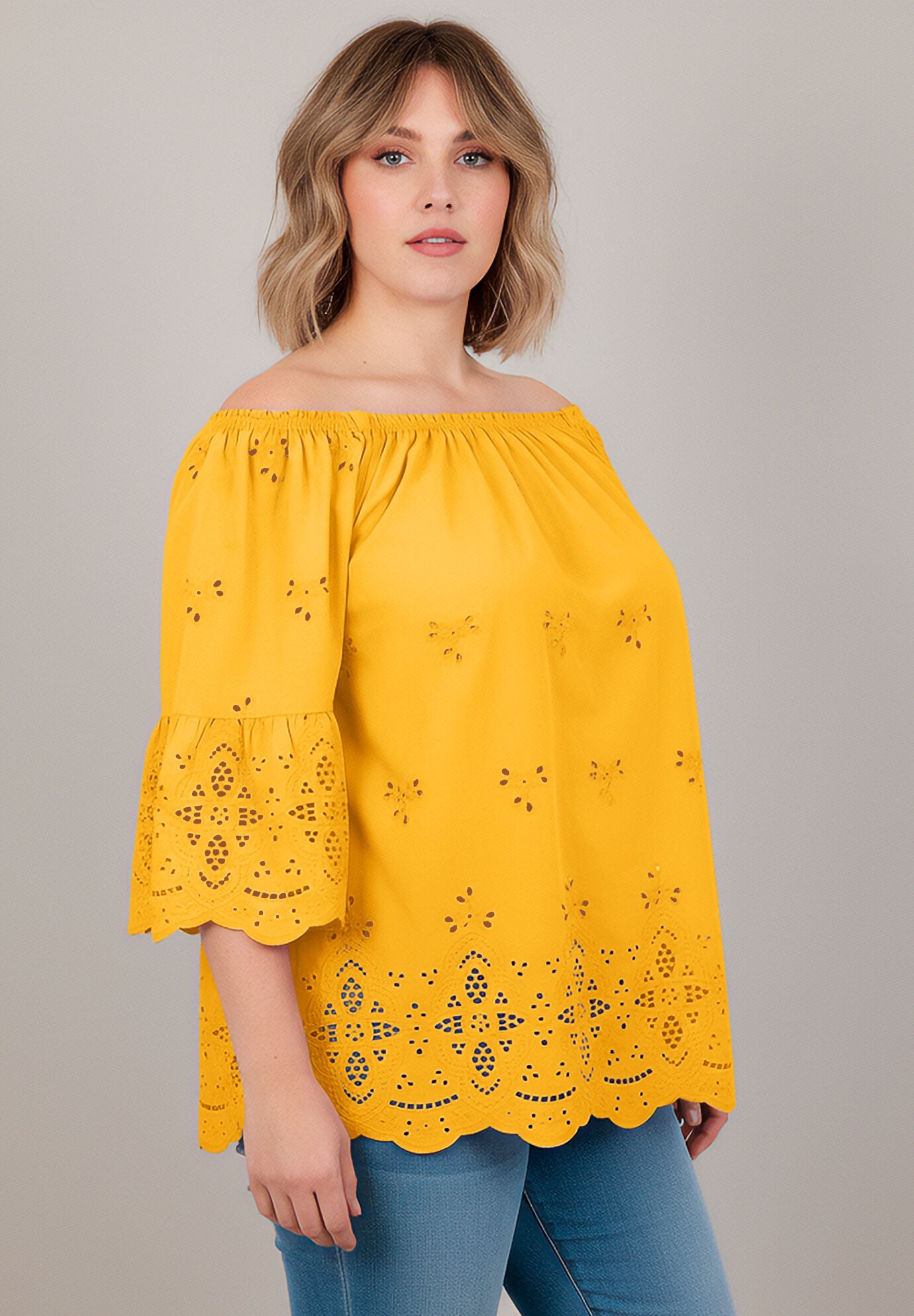 Convertible Eyelet Tunic, SUNSET YELLOW, alternate image number 3