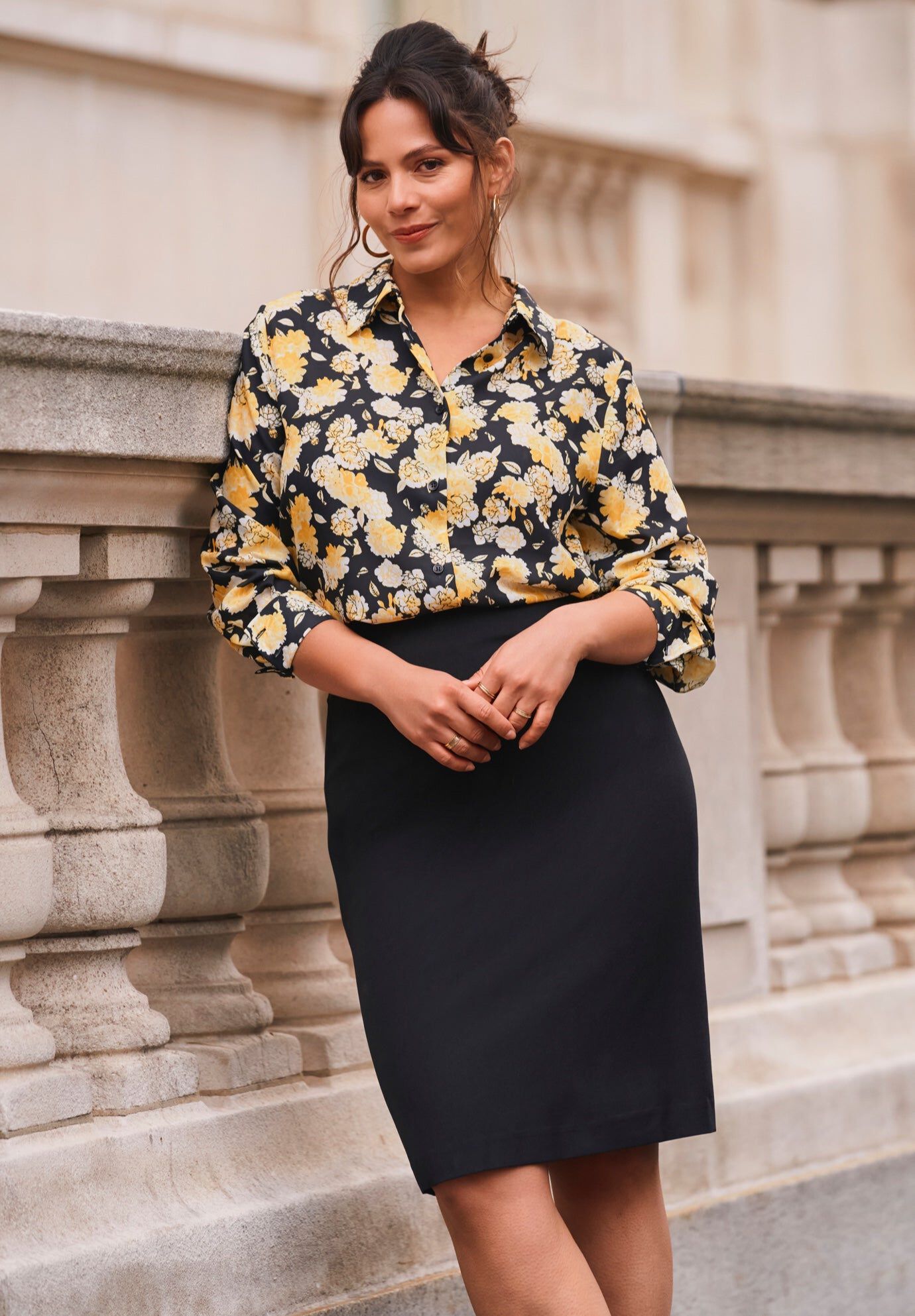 Button Front Blouse, YELLOW BOUQUET, hi-res image number 0
