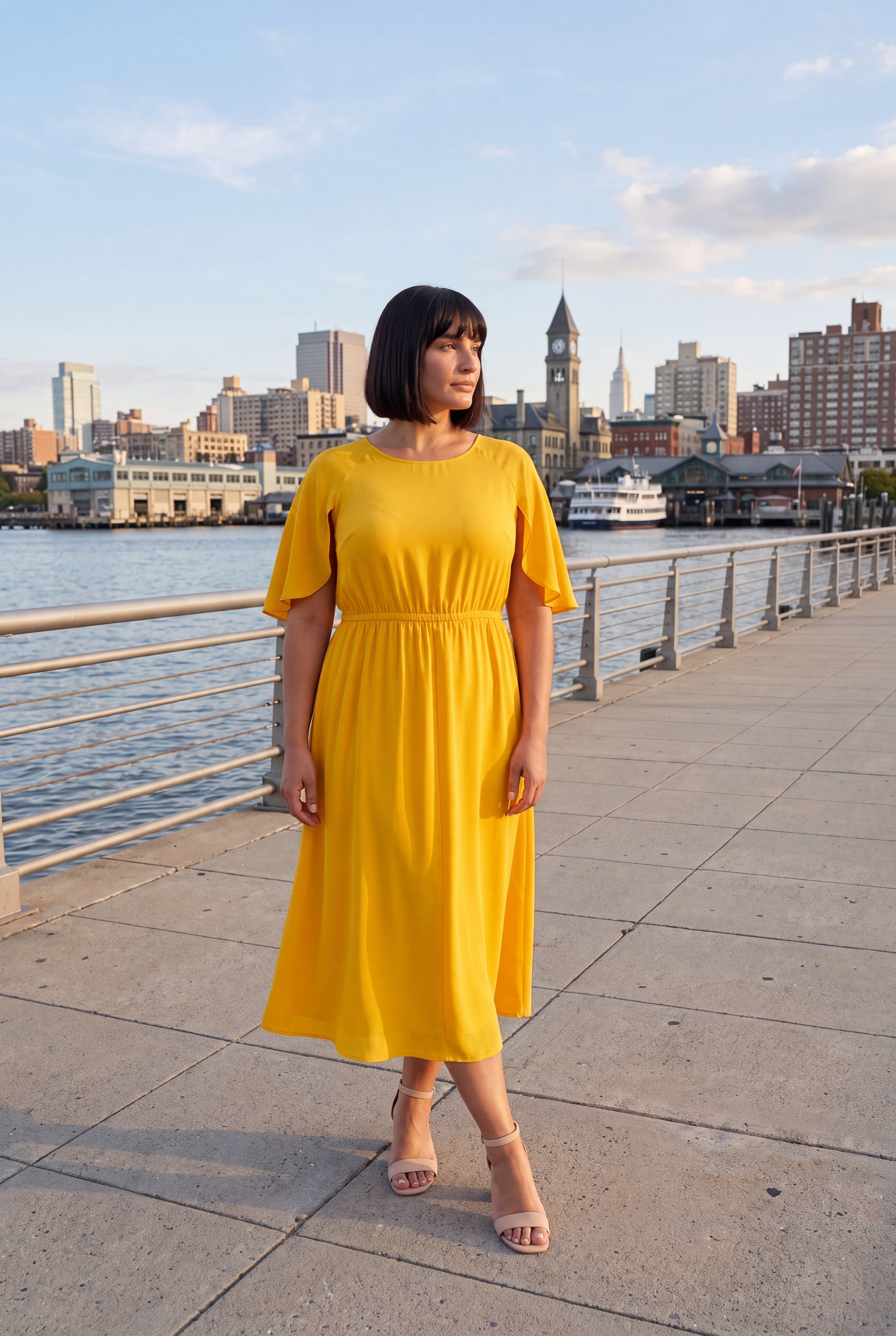 Caplet Midi Dress, SUNSET YELLOW, hi-res image number 0
