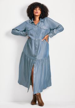 Denim Tiered Shirtdress