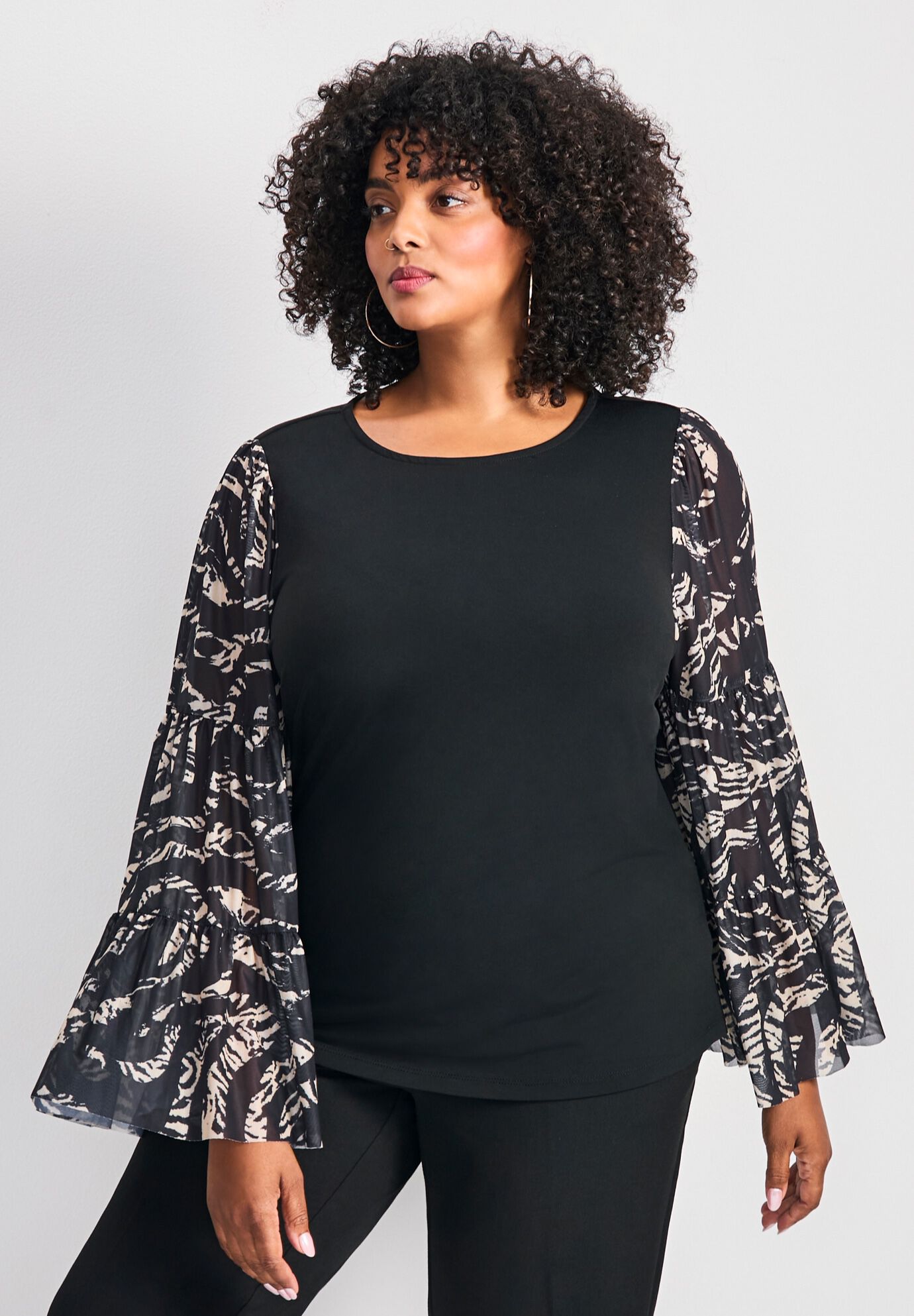 Mylo Mesh Bell Sleeve Top, ANIMAL INSTINCT, alternate image number 1