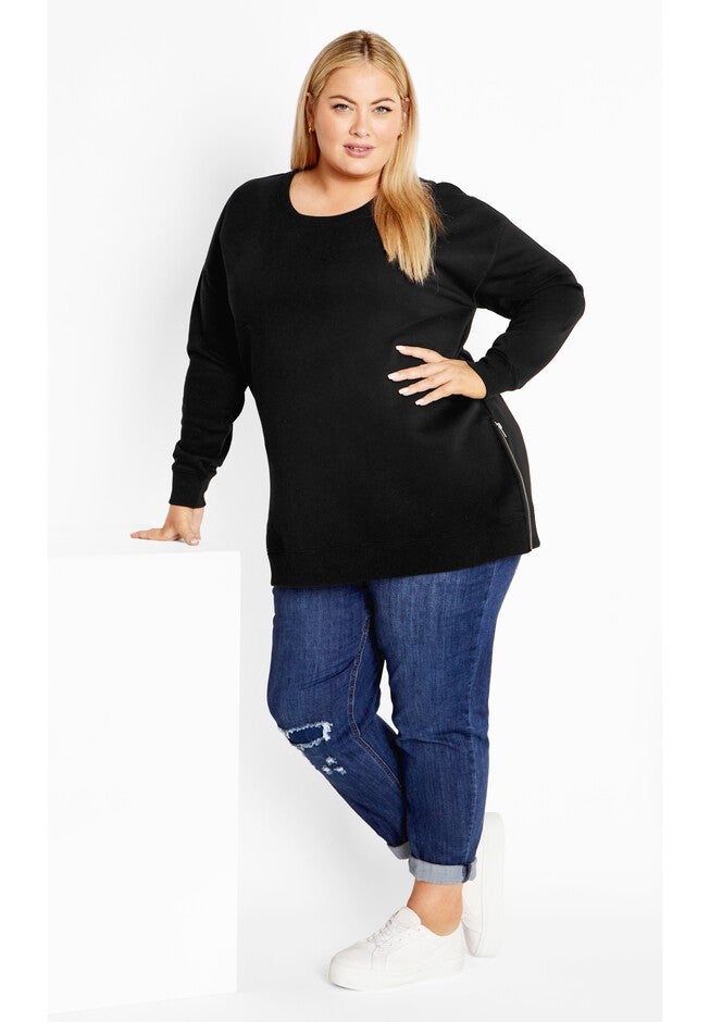 Jade Longline Zip Top, BLACK, on-hover image number 1