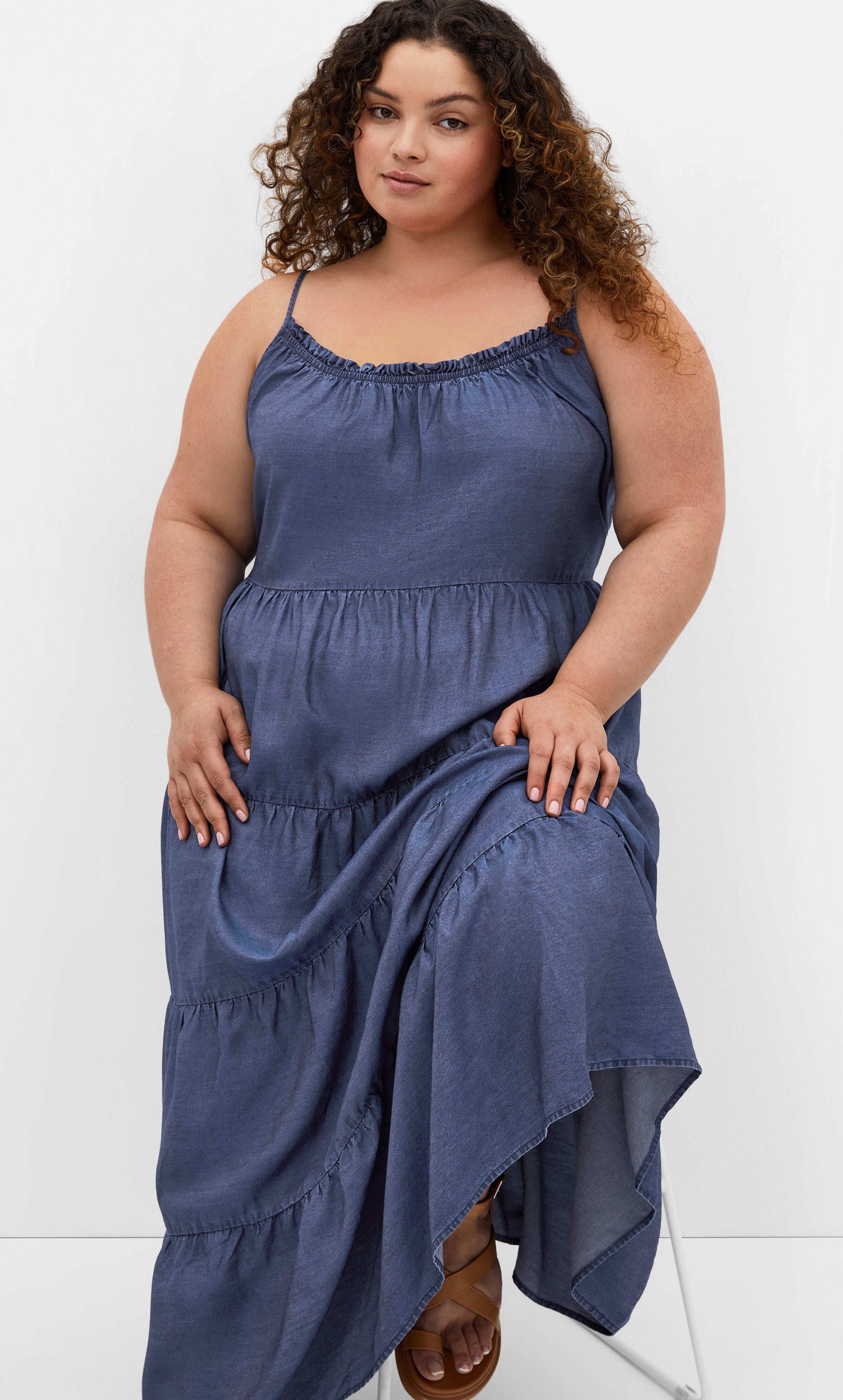 Island Tier Maxi Dress - dark wash, BLUE, alternate image number 1