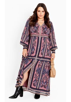 Serene Placement Sleeved Maxi Dress