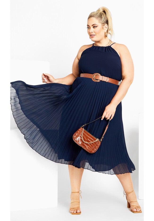 Halter Pleat Dress - navy, BLUE, on-hover image number 1