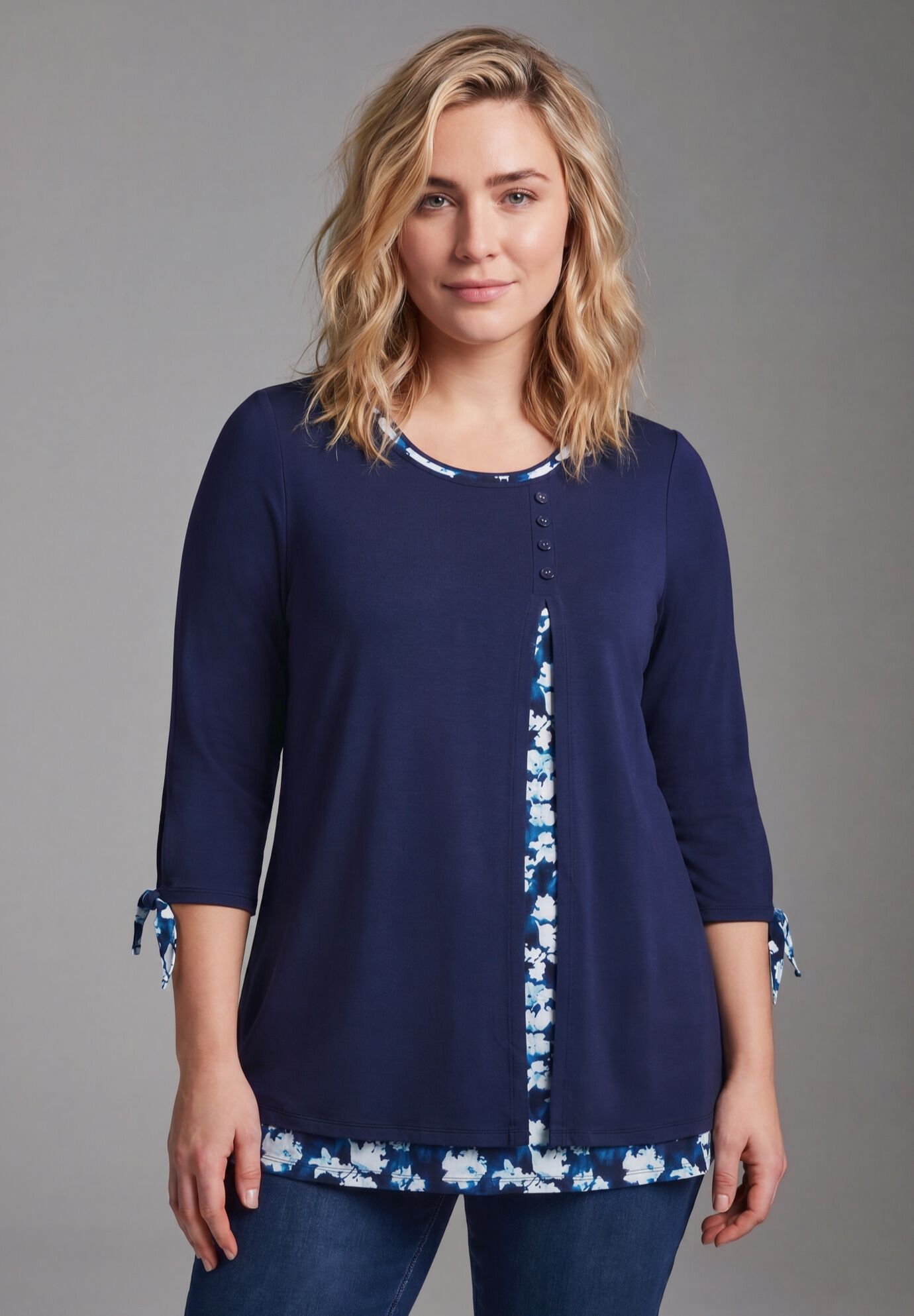 Alena Print Tunic, NAVY HAZY FLORAL, alternate image number 3