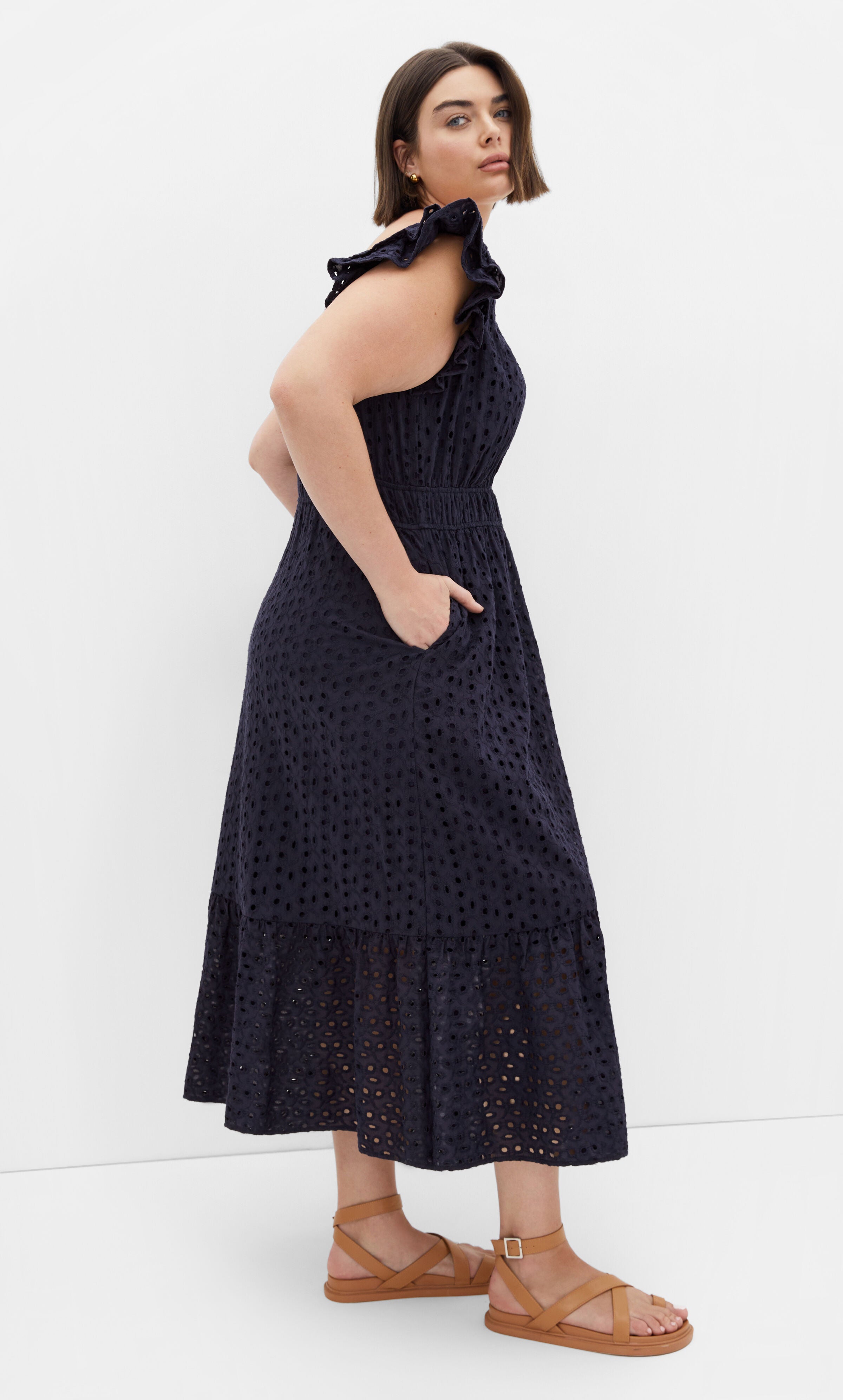 Sweet Broderie Midi Dress - navy, BLUE, alternate image number 2