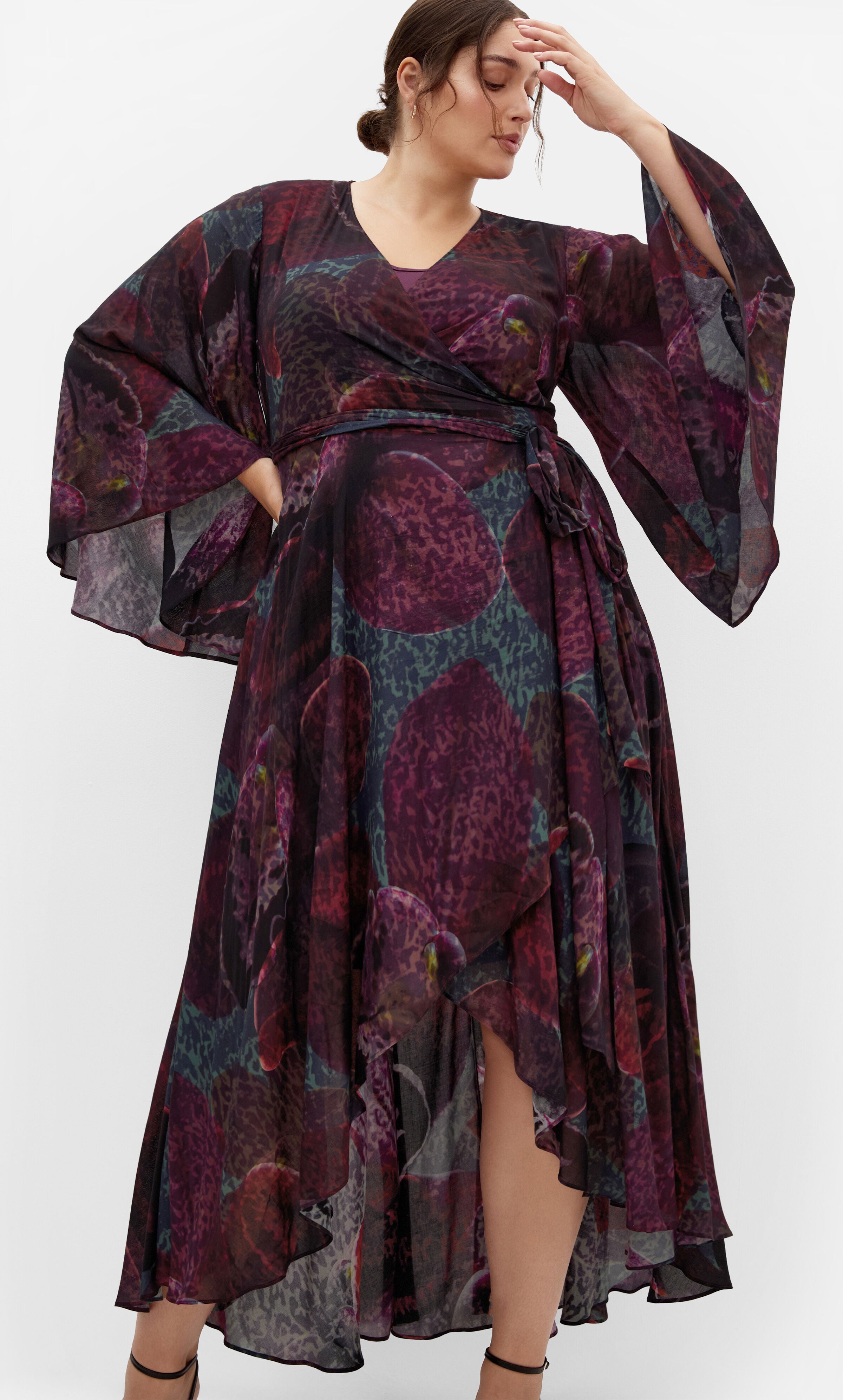Evangeline Orchid Print Wrap Maxi Dress, PURPLE, hi-res image number 0