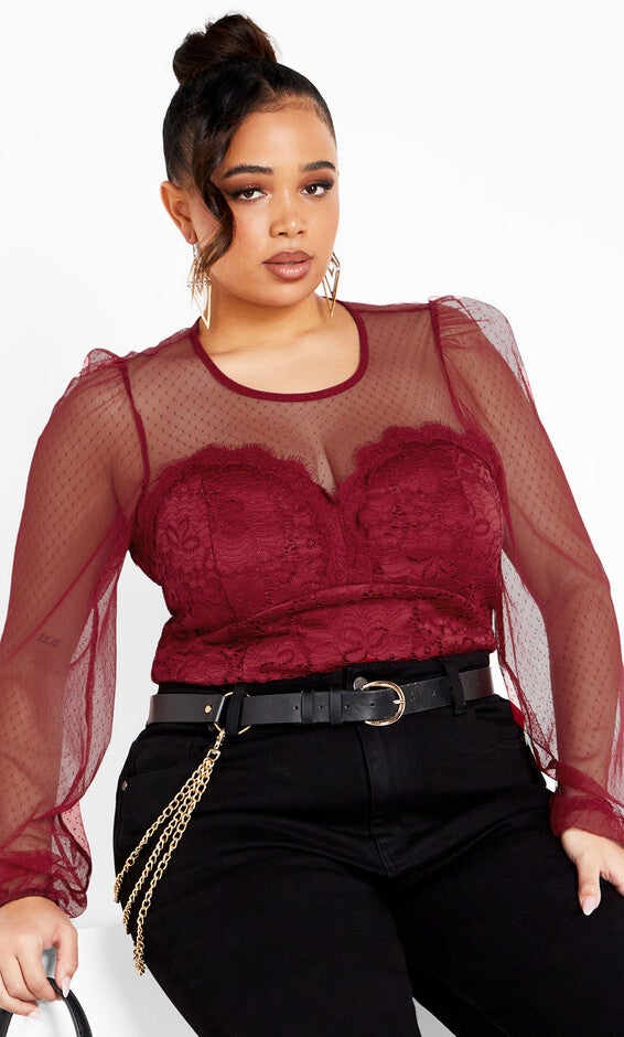 Lace Party Top - ruby, RED, hi-res image number 0
