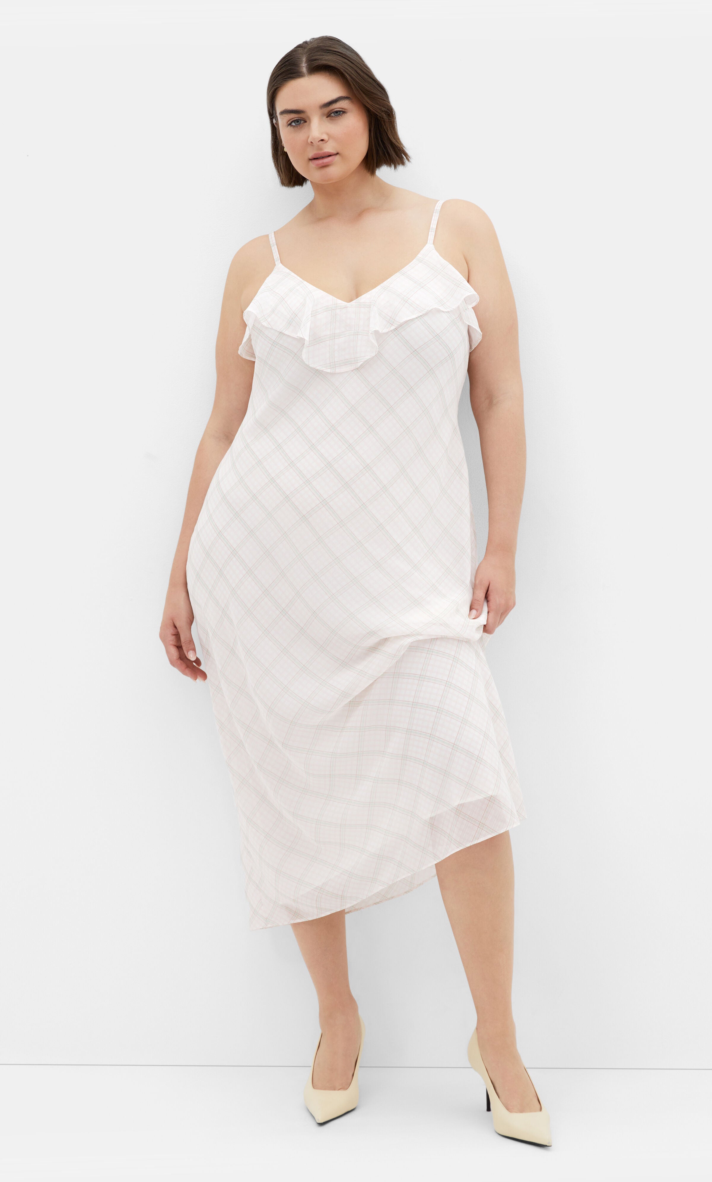 Ria Gingham Dress - ivory, BEIGE, hi-res image number 0