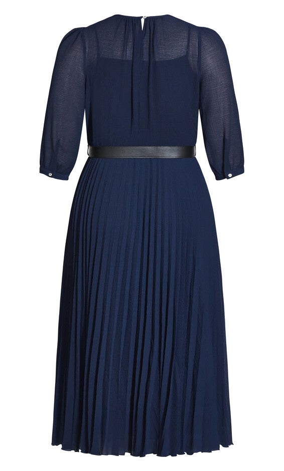 Love Pleat Elbow Sleeve Dress - navy, BLUE, alternate image number null
