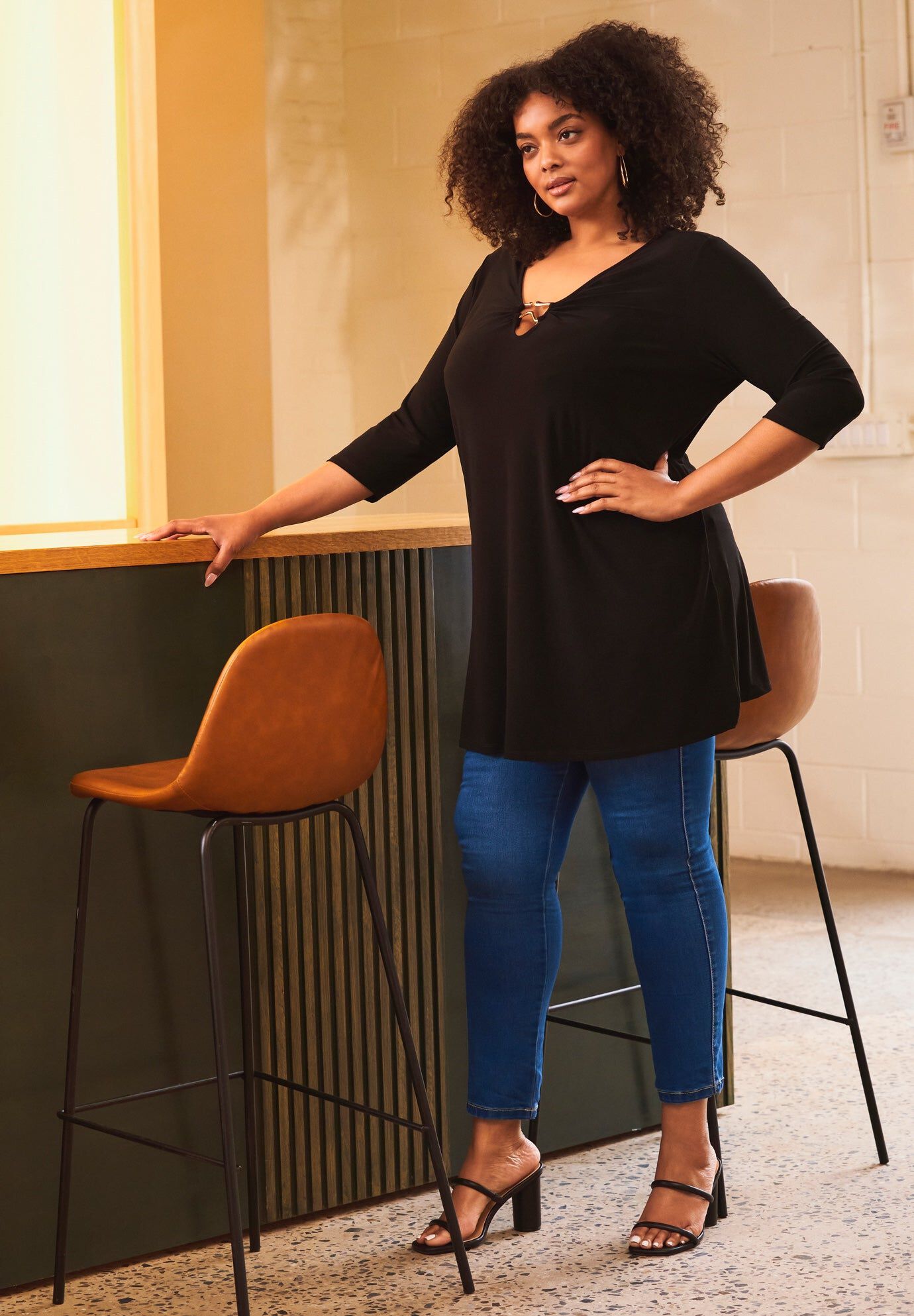 Ring Detail Tunic Top, BLACK, hi-res image number 0