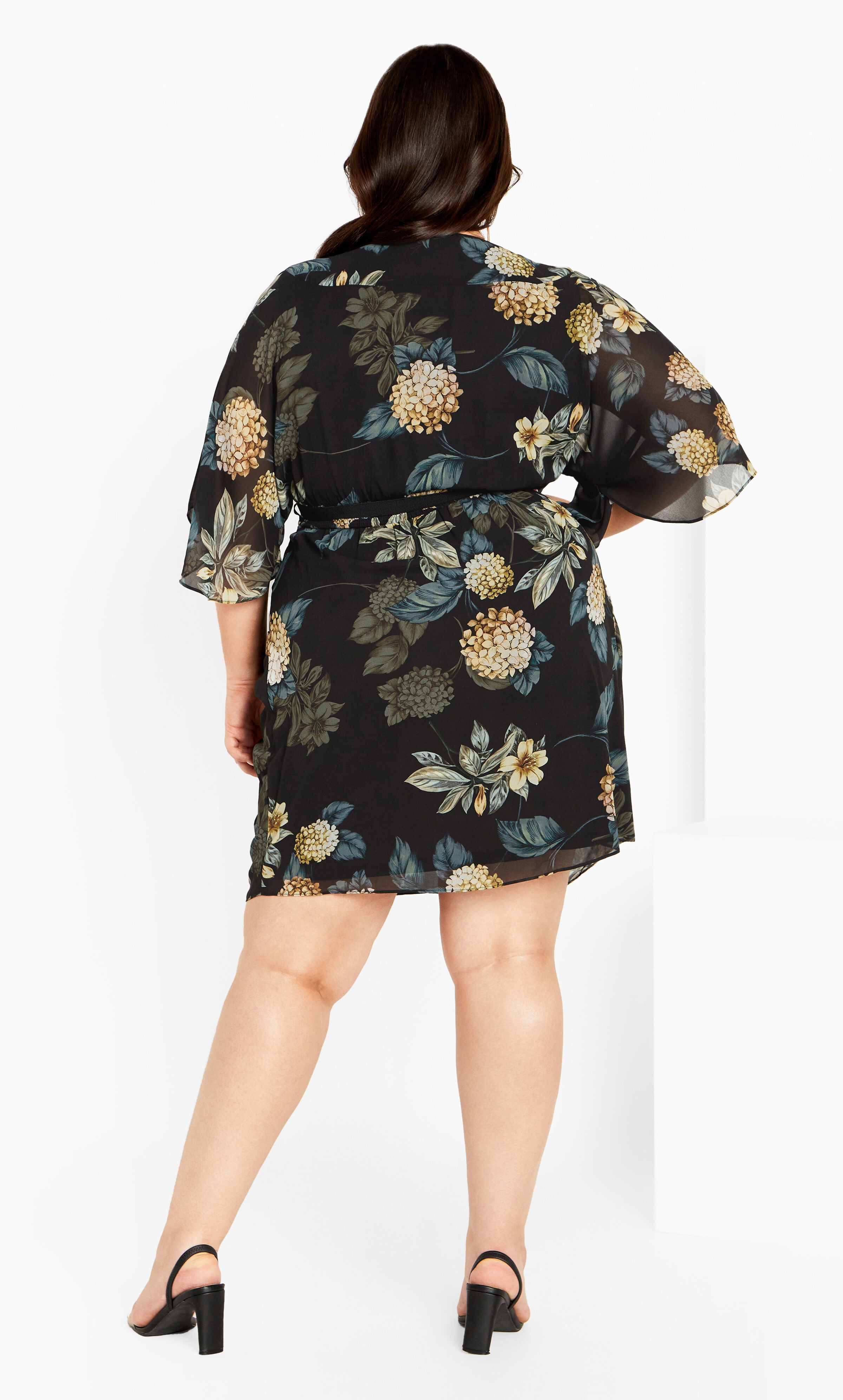 Wrap Golden Floral Dress - black, YELLOW, alternate image number 2