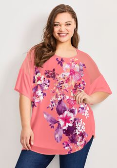 Mixed Media Floral Print Top