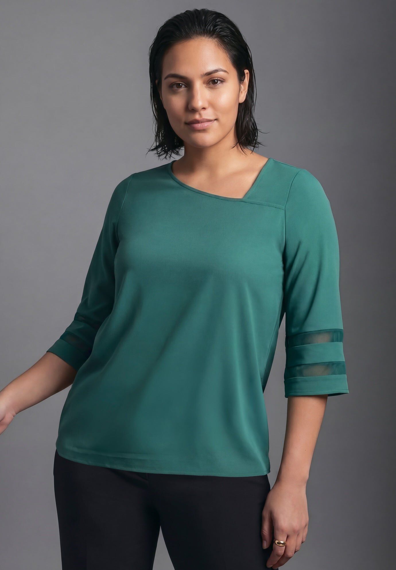 Sheer Bell Sleeve Tunic, MYSTIC PINE, hi-res image number 0