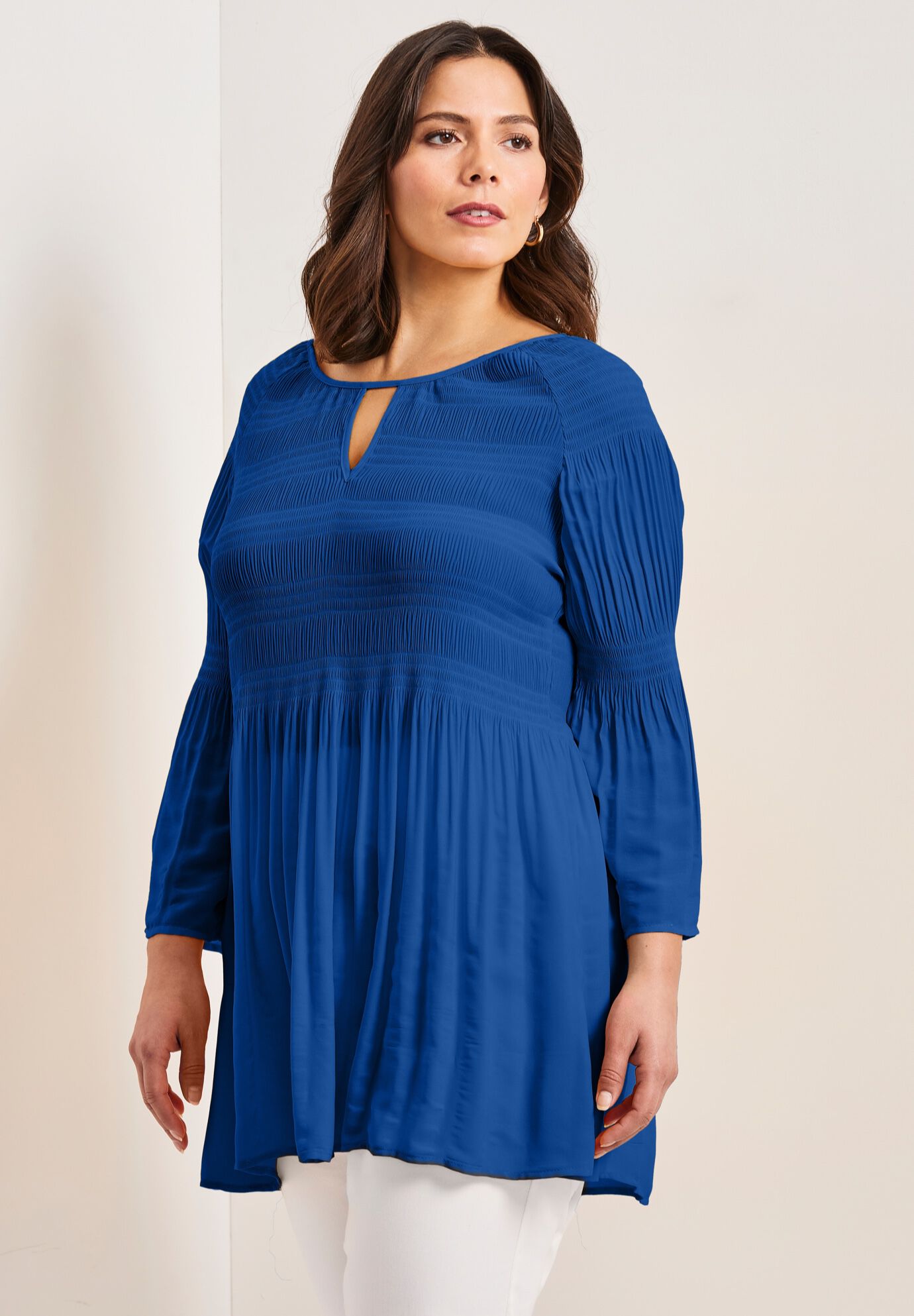 Keyhole Bell Sleeve Tunic, DARK SAPPHIRE, alternate image number 3