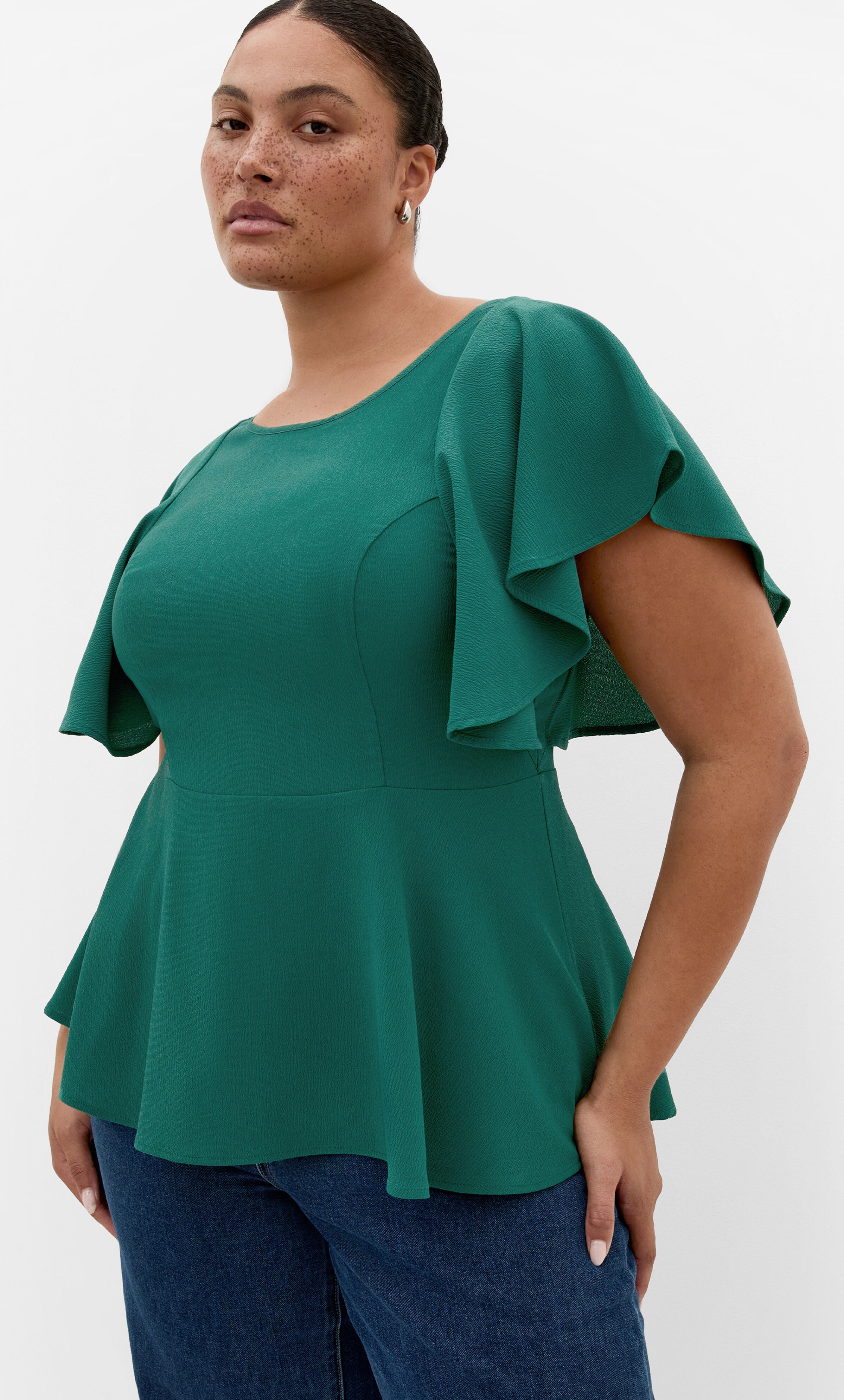 Romantic Mood Peplum Top, GREEN, hi-res image number 0